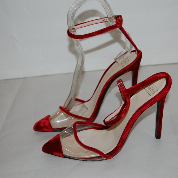 37/US7❤️ ITALY ALEVI MILANO PVC & Red Velvet Leather High Heels Sandals - Picture 4 of 7